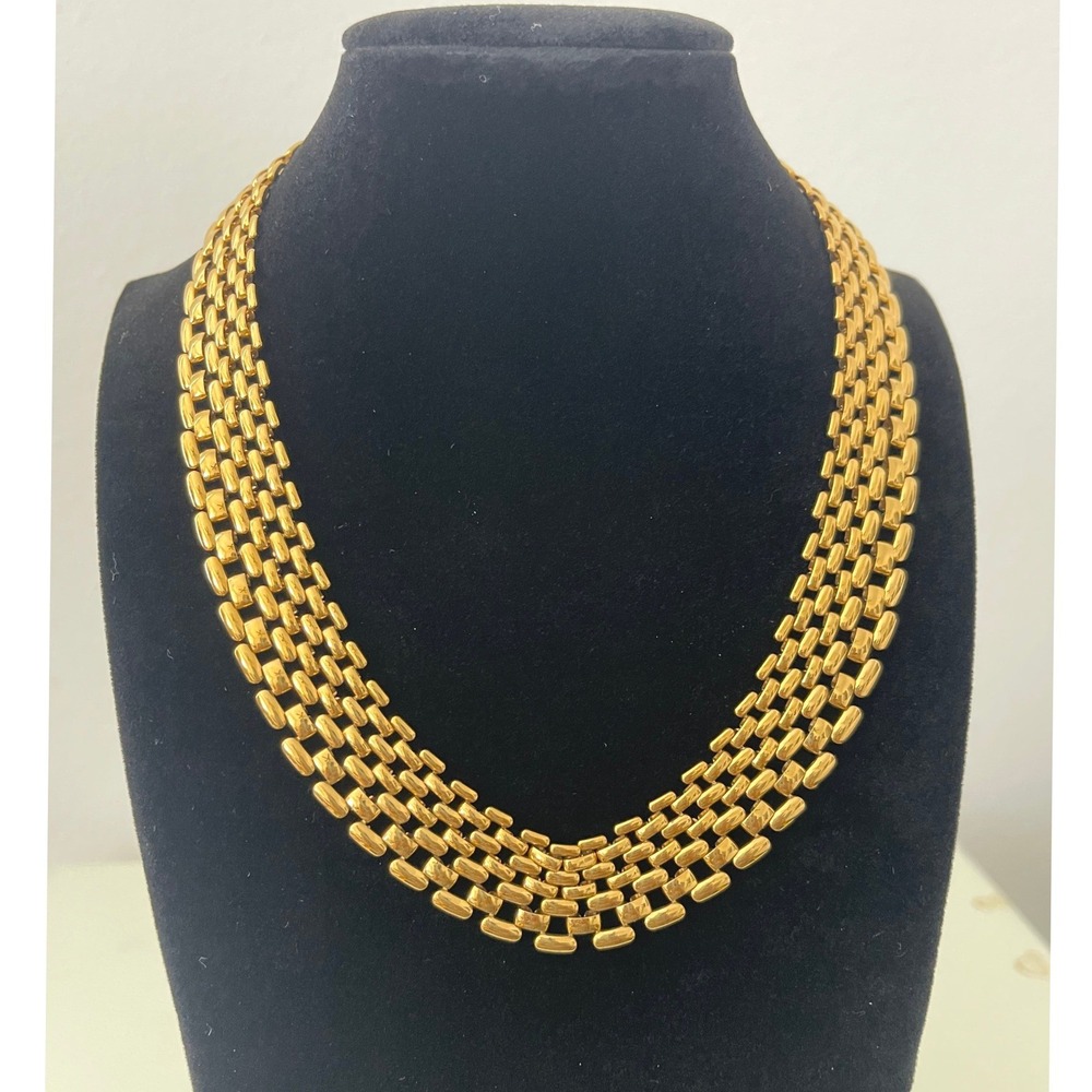 Vintage Napier Gold Tone 7-Row Panther Link Collar Statement Necklace